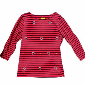 Jeweled Striped Long-Sleeve Top